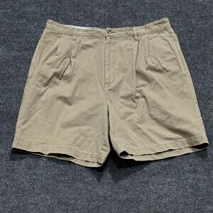 Tommy Hilfiger Shorts Mens 36 Khaki Pleated Chino Cotton Casual Flag Logo Summer